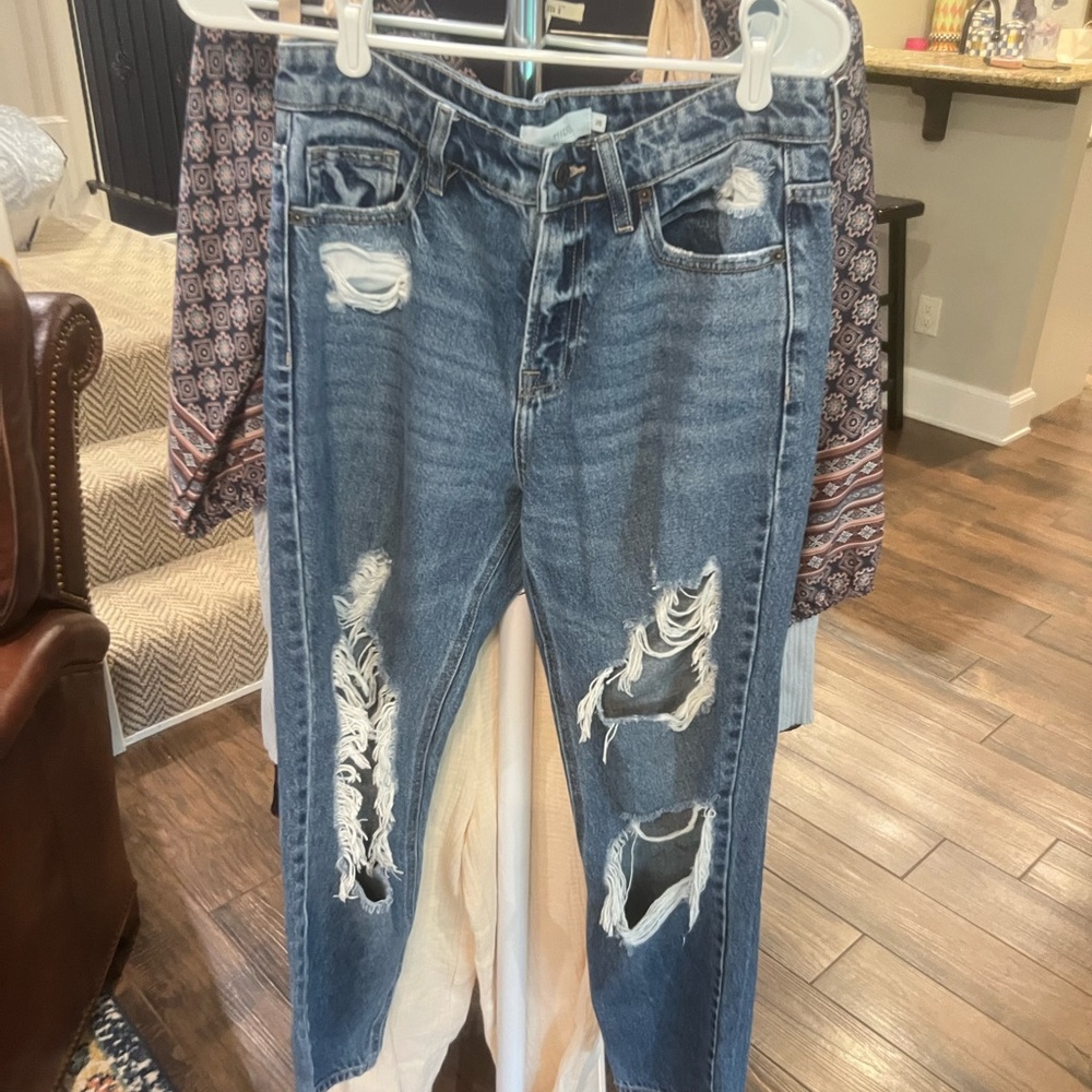 Blue Distressed Boyfriend Jeans Relaxed Fit